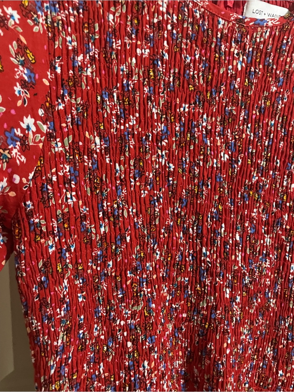 Lost + Wander Red Floral Smocked Midi Dress - Picture 6 of 7